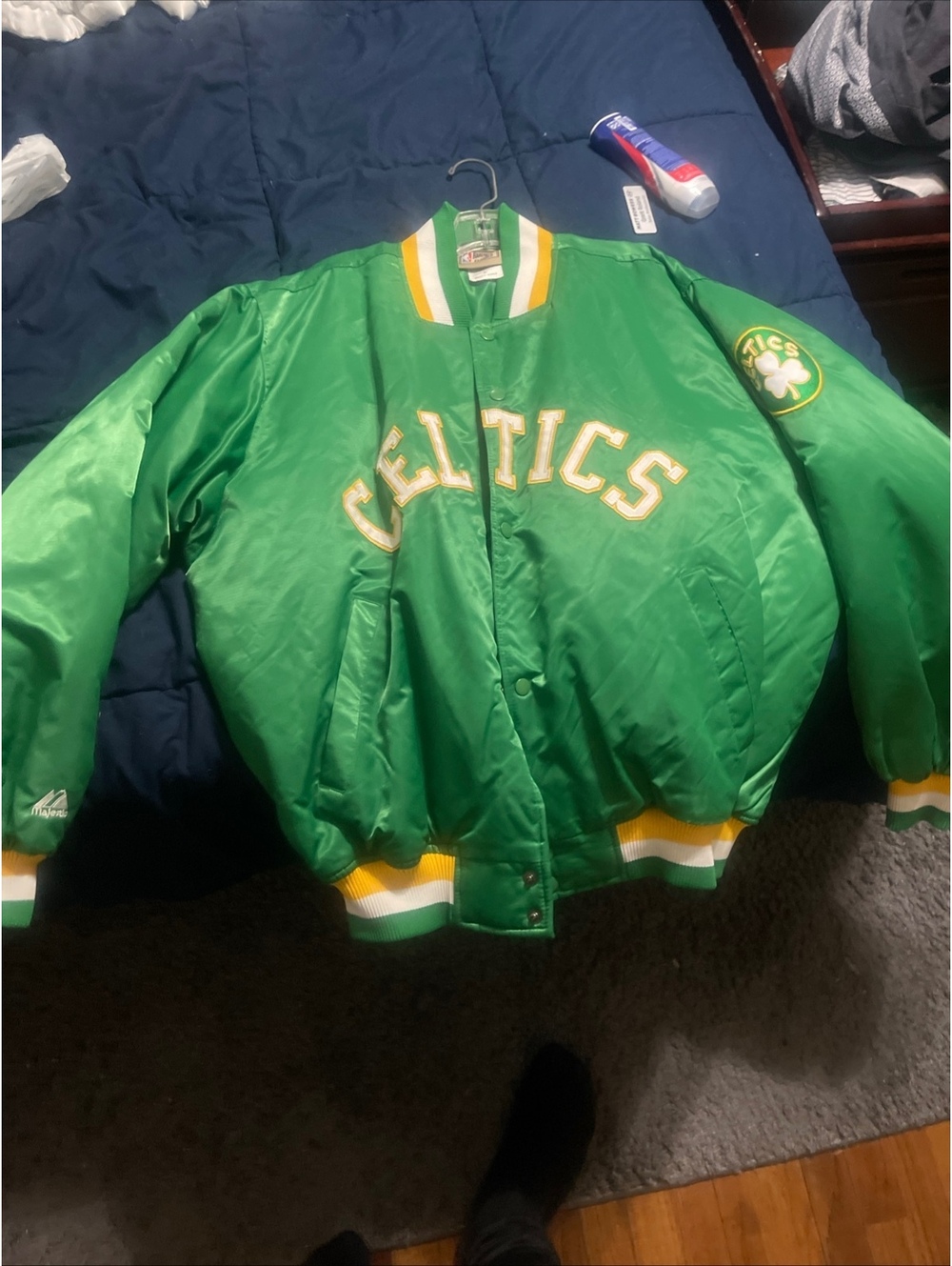 Vintage Majestic Boston Celtics NBA Satin Bomber Jacket L